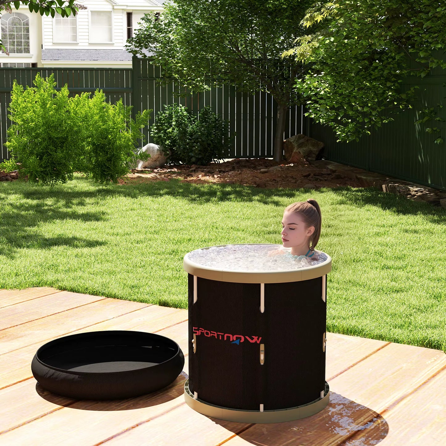 Ice Bath Tub Outdoor, 210L Portable Cold Water Therapy Tub, Recovery Cold Plunge Pool with Lid